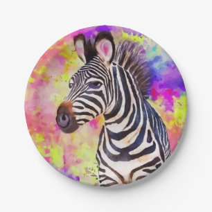 Zebra in Watercolor Paper Plate