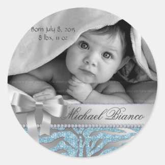 Zebra Jewellery Baby Shower Sticker Blue Silver