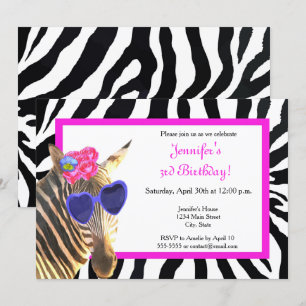 Zebra jungle animal fashion glamour happy birthday invitation