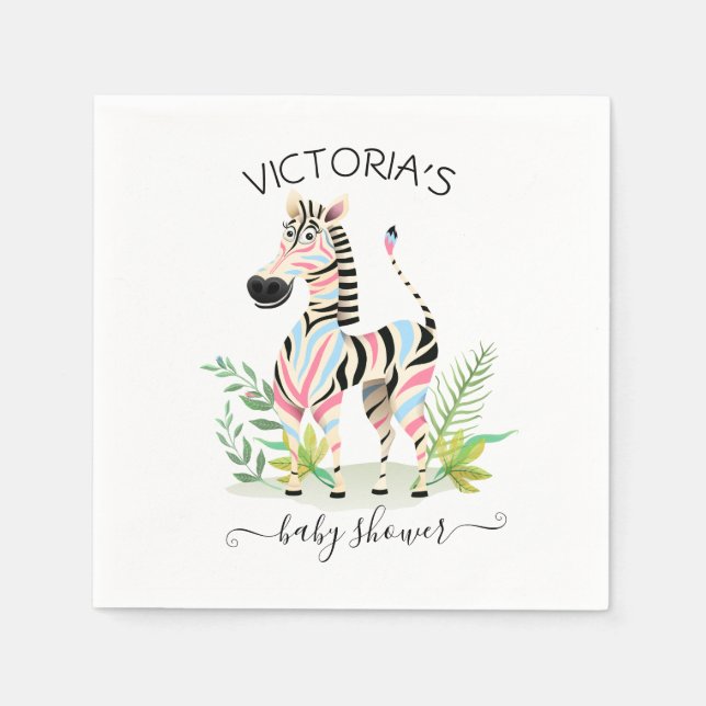 Zebra Jungle Gender Reveal Baby Shower Napkin (Front)