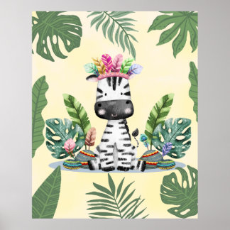 Zebra Jungle Safari Exotic Palm leaves Nursery  Poster