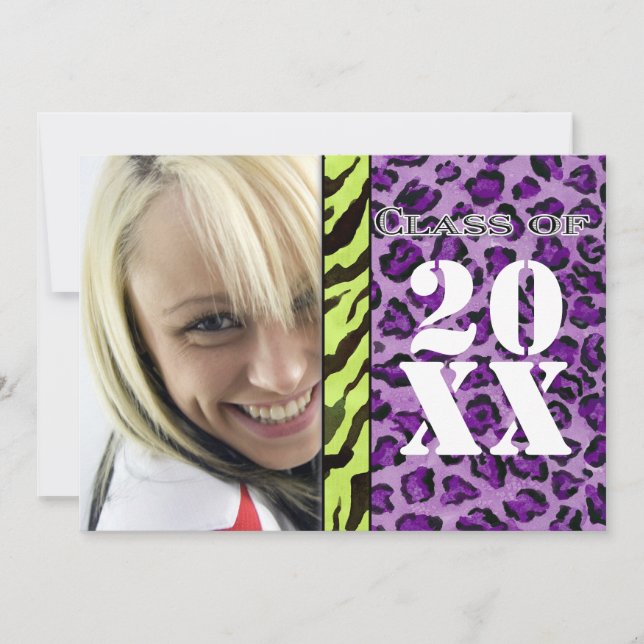 Zebra Leopard Print, Graduation Announcement (Front)