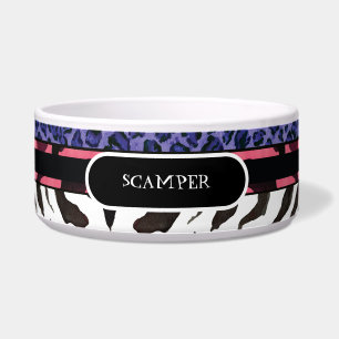 Zebra Leopard Print Large Dog Food Feeding Dish