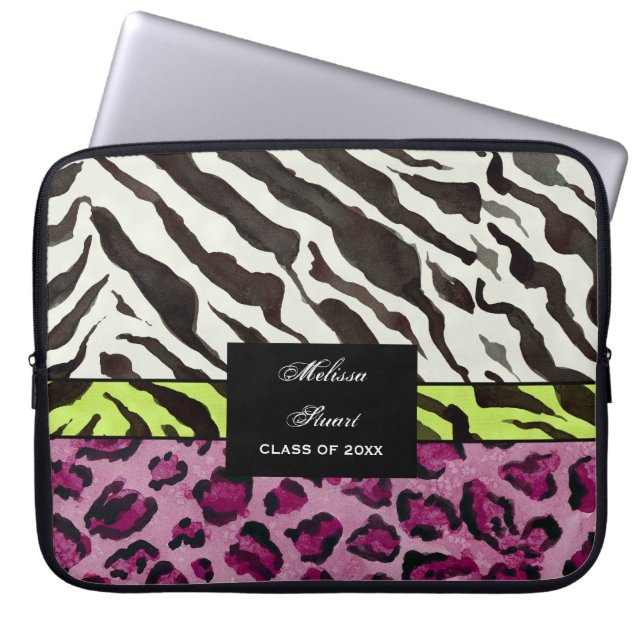 Zebra Leopard Print, Personalized Computer Sleeve (Front)