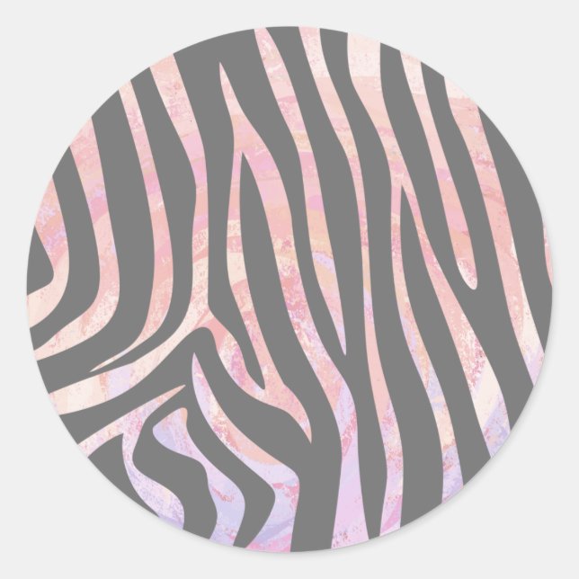 Zebra Light Grey and Pink Print Classic Round Sticker (Front)