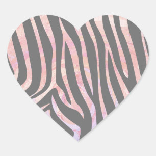 Zebra Light Grey and Pink Print Heart Sticker