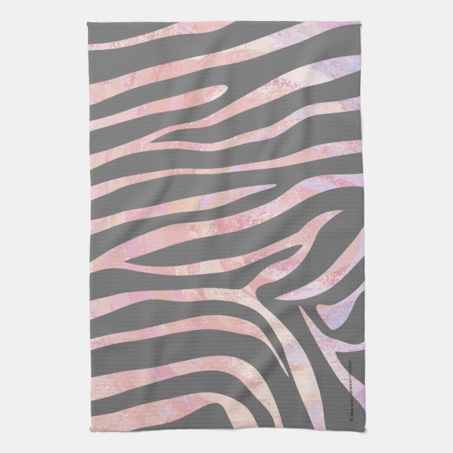 Zebra Light Grey and Pink Print Tea Towel (Vertical)