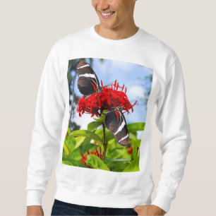 Zebra longwing butterflies on red flowers sweatshirt