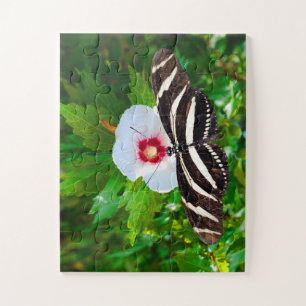 Zebra longwing butterfly on a Hibiscus Red Heart Jigsaw Puzzle