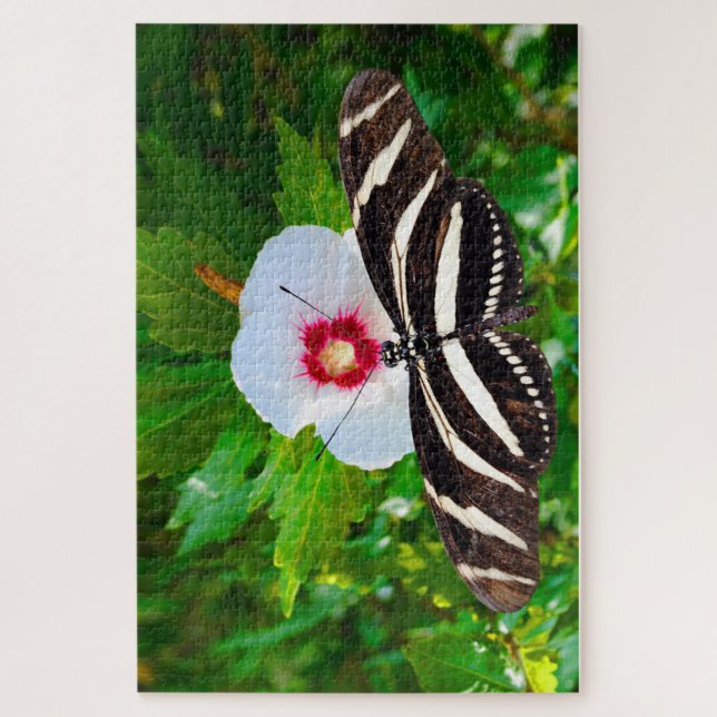 Zebra longwing butterfly on a Hibiscus Red Heart Jigsaw Puzzle (Vertical)