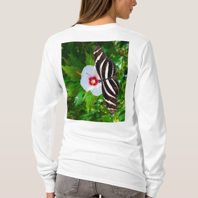 Zebra longwing butterfly on a Hibiscus Red T-Shirt (Back)