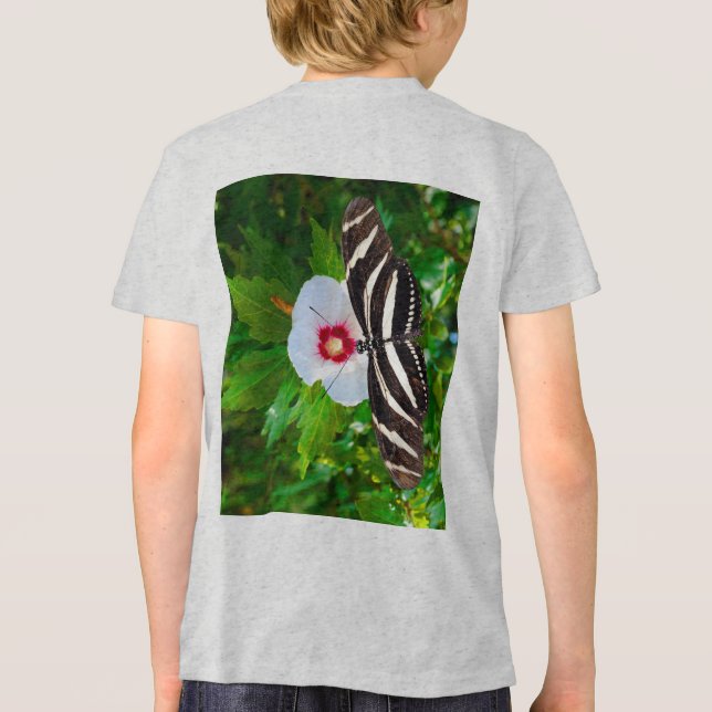 Zebra longwing butterfly on a Hibiscus Red T-Shirt Tri-Blend Shirt (Back)