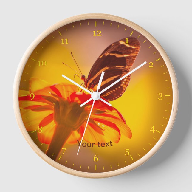 Zebra longwing butterfly on Tithonia flower Clock (Front)