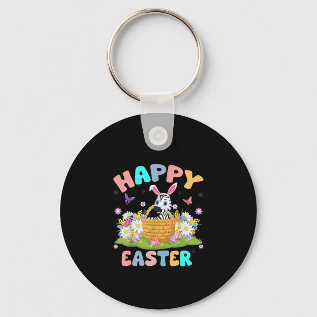 Zebra Lover Happy Easter Bunny Zebra Easter Sunday Key Ring (Front)