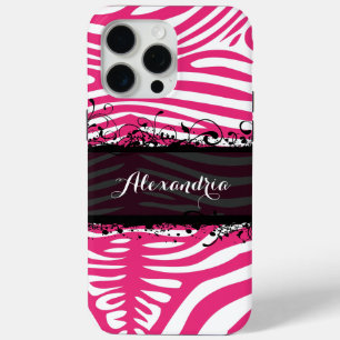 Zebra Lovers Pattern Pink and Black iPhone 15 Pro Max Case
