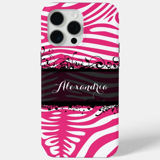 Zebra Lovers Pattern Pink and Black Case-Mate iPhone Case (Back)