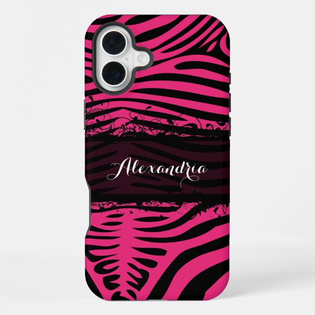 Zebra Lovers Pattern Pink and Black iPhone Case (Back)