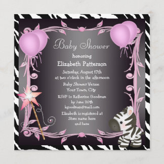 Zebra & Magic Wand Pink Princess Baby Shower Invitation