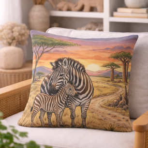 Zebra Mama And Foal Safari Animals Cushion