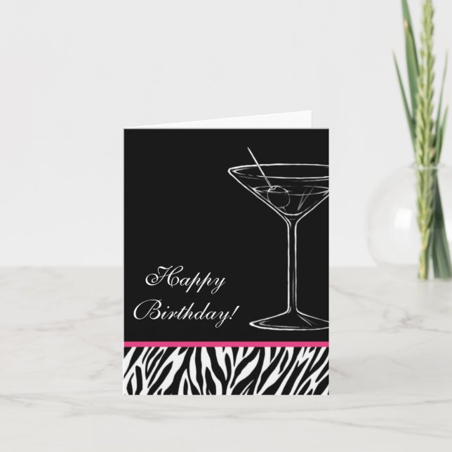 zebra martini birthday card (Front)