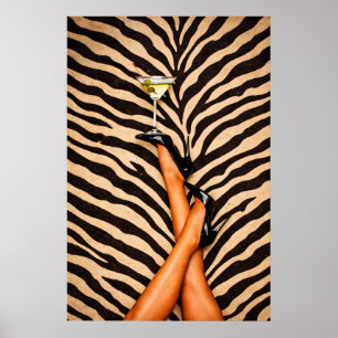 Zebra Martini Poster, Glam Fashion Wall Art, Chic Poster