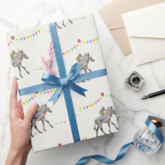Zebra Monkey Balloon Party gift wrapping paper