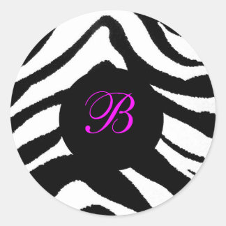 zebra monogram, B Classic Round Sticker