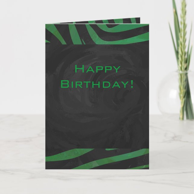 Zebra Monogram Black and Green Print Card (Front)