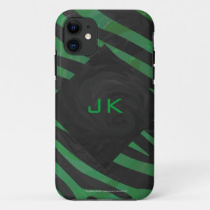 Zebra Monogram Black and Green Print Case-Mate iPhone Case