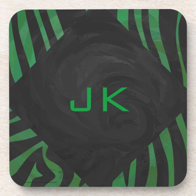 Zebra Monogram Black and Green Print Coaster (Front)