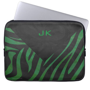 Zebra Monogram Black and Green Print Laptop Sleeve