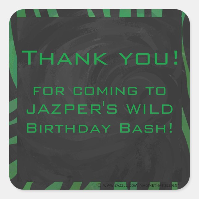 Zebra Monogram Black and Green Print Square Sticker (Front)