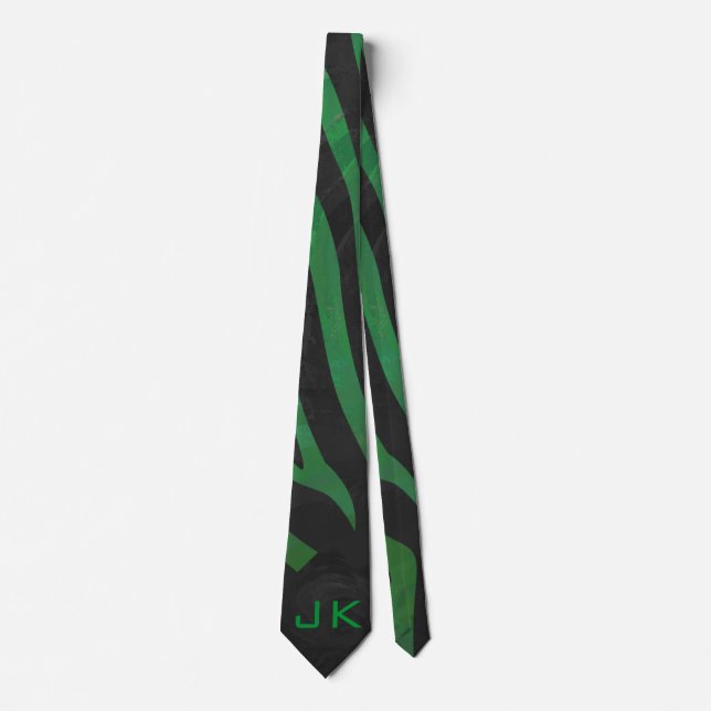 Zebra Monogram Black and Green Print Tie (Front)