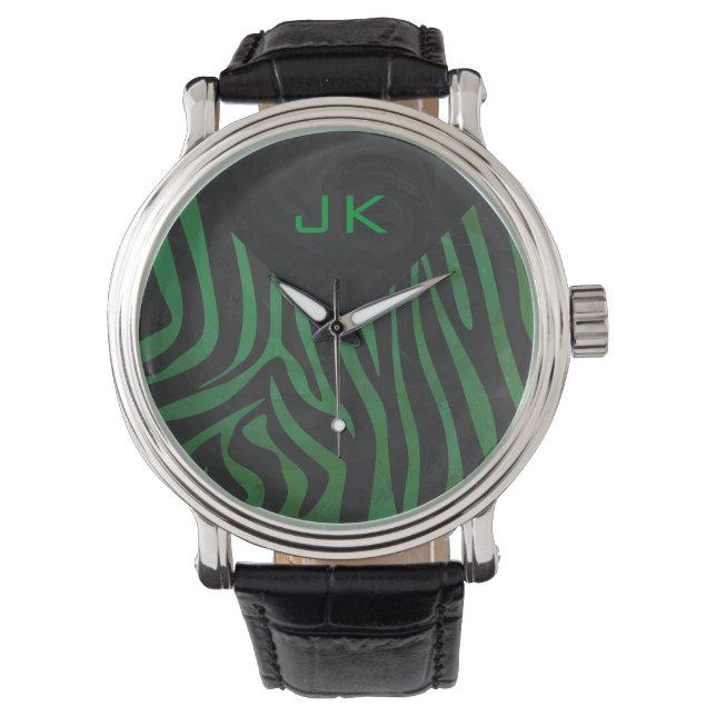 Zebra Monogram Black and Green Print Watch (Front)