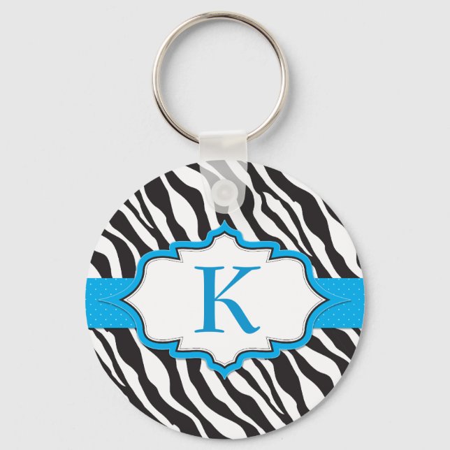 Zebra Monogram Blue Ribbon Keychain (Front)