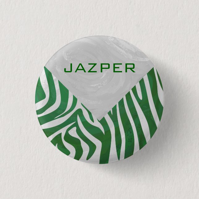Zebra Monogram Green and White Print 3 Cm Round Badge (Front)