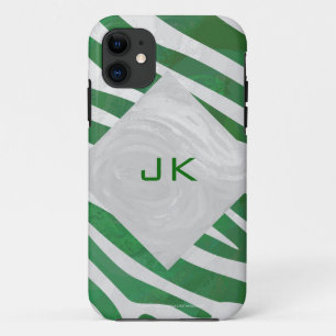 Zebra Monogram Green and White Print Case-Mate iPhone Case