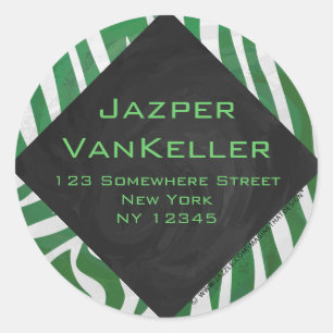 Zebra Monogram Green and White Print Classic Round Sticker