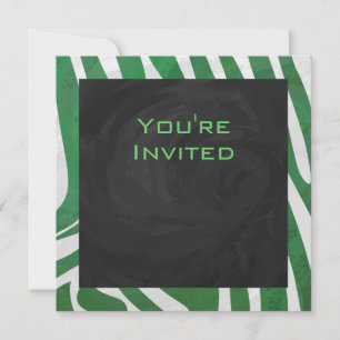 Zebra Monogram Green and White Print Invitation