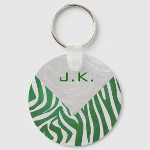 Zebra Monogram Green and White Print Key Ring