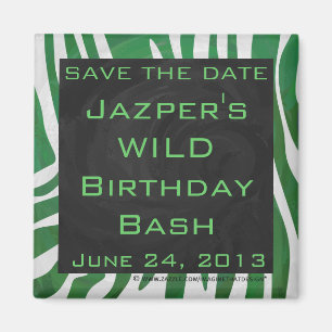 Zebra Monogram Green and White Print Magnet