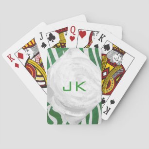 Zebra Monogram Green and White Print Playing Cards