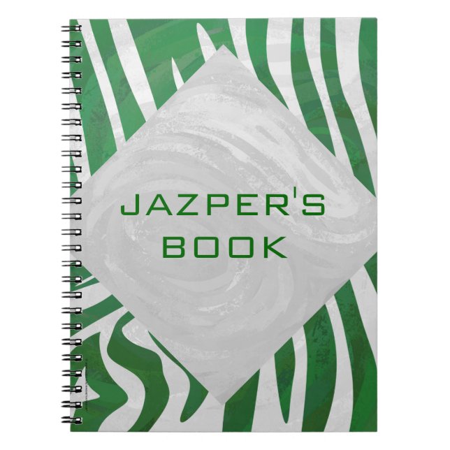 Zebra Monogram Green and White Print Spiral Notebook (Front)
