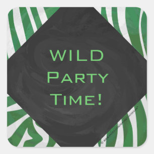 Zebra Monogram Green and White Print Square Sticker