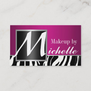 Zebra Monogram Makeup Artist Business Card