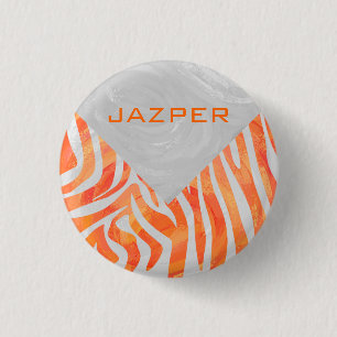 Zebra Monogram Orange and White 3 Cm Round Badge