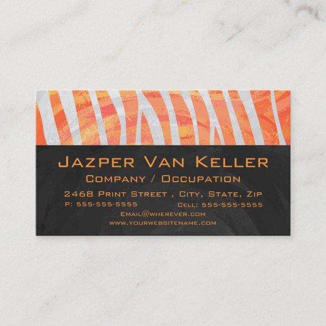 Zebra Monogram Orange and White Business Card (Front)