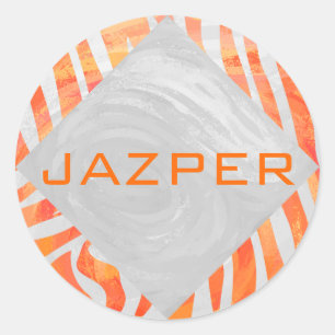 Zebra Monogram Orange and White Classic Round Sticker
