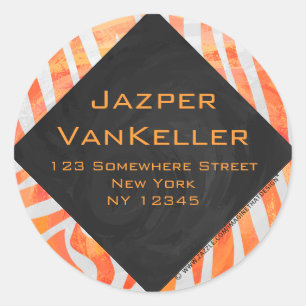 Zebra Monogram Orange and White Classic Round Sticker