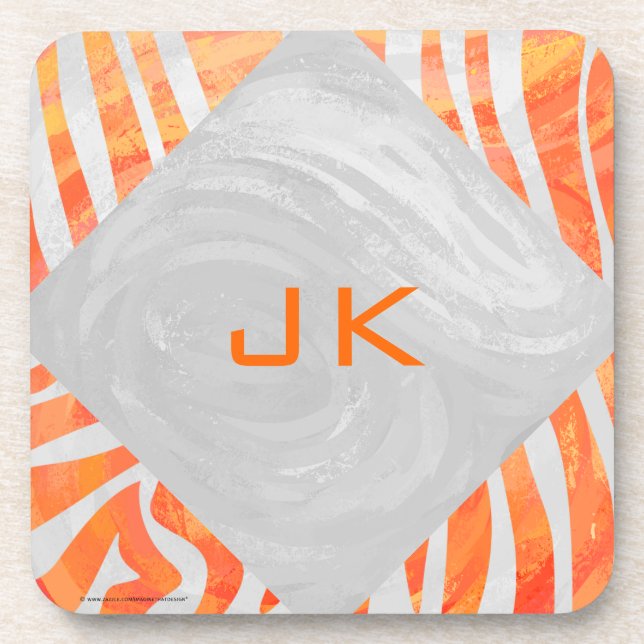 Zebra Monogram Orange and White Coaster (Front)